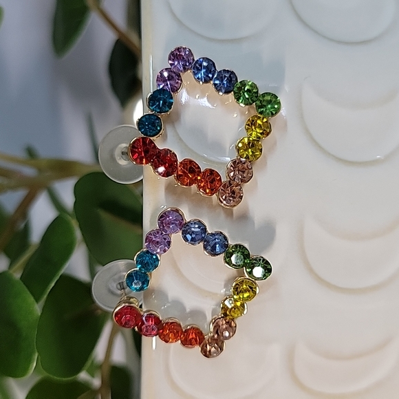 Rainbow Crystal Square Stud Earrings - Picture 4 of 6